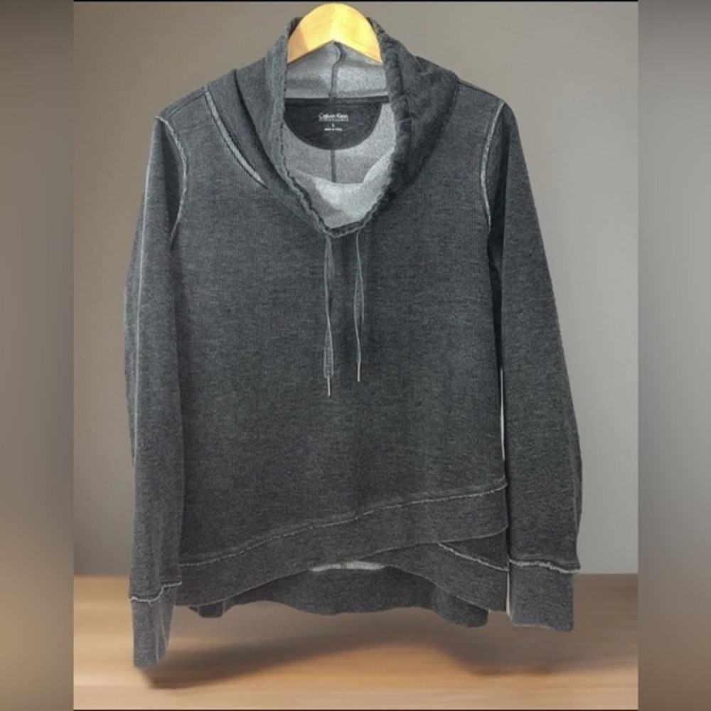 Calvin Klein Sweatshirt Womens L Large Charcoal Mock Turtleneck‎ Pullover Casual